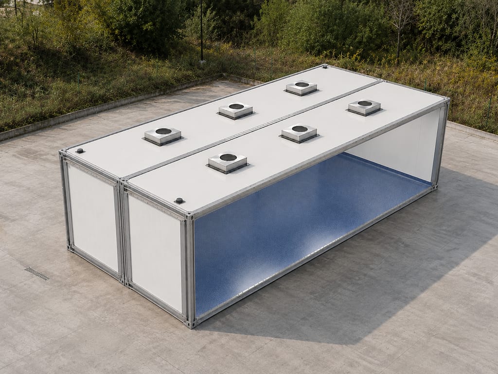 deux modules de salle blanche en cours d’assemblage pour créer une zone ISO 7