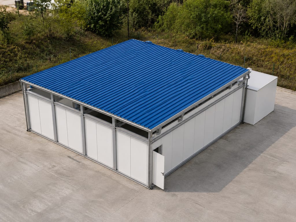 conteneur technique 12 mètres pour salle blanche modulaire ISO 7 avec traitement d’air et groupe froid